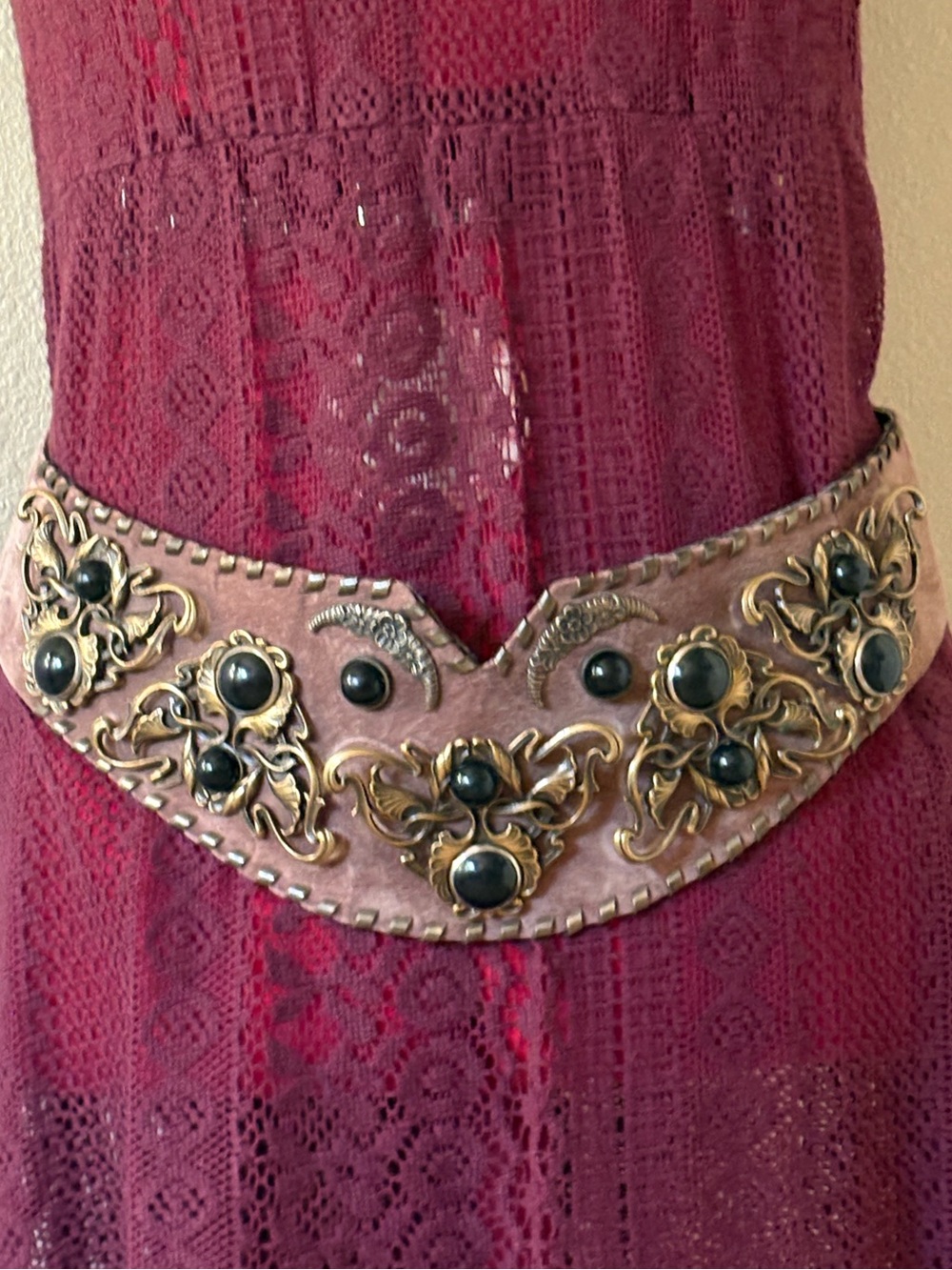 Leatherock Nina Arjani Designs Metal and stone Embellished Leather Belt